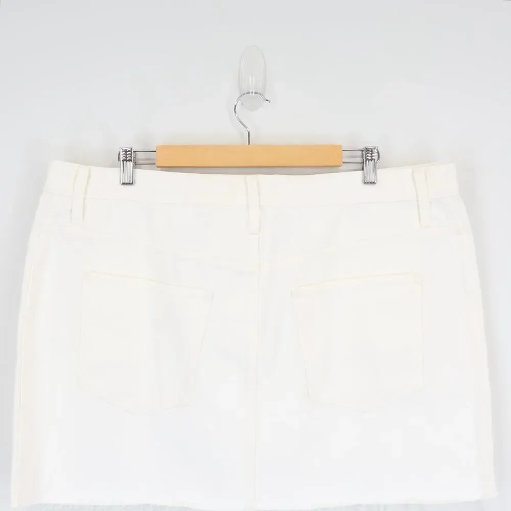 NWT Madewell Raw-Hem Mini Skirt In Pure White Rigid 100% Cotton Size 33